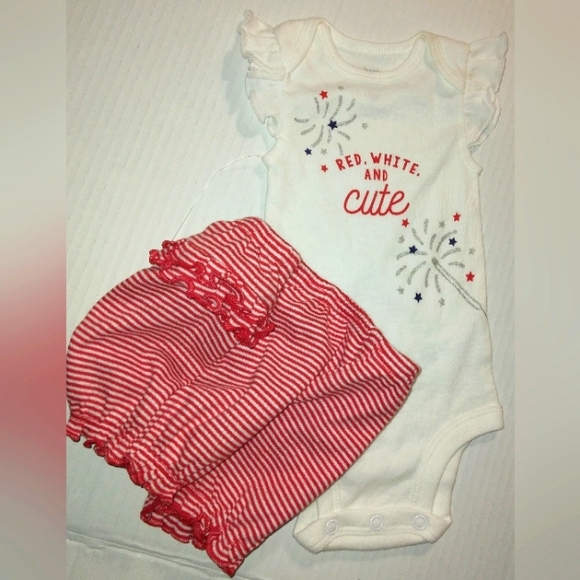 ☆NWT☆Sweet 🍓 Strawberry NB Carter's Girl 3 Piece Fireworks Short Set☆Adorable - Picture 6 of 11